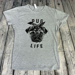 Women’s Pug Life Gray Short Sleeve Tee Shirt Pug Lover Size XXL